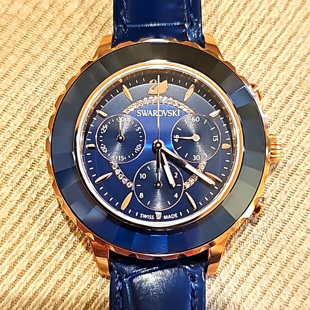 Navy Blue and Rose Gold Women's or Men's Swarovski Octea Lux Watch
